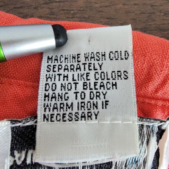 VTG Linen Blend Button Top Womens M Coral Orange Tropical Fall Halloween Boho - Picture 7 of 8